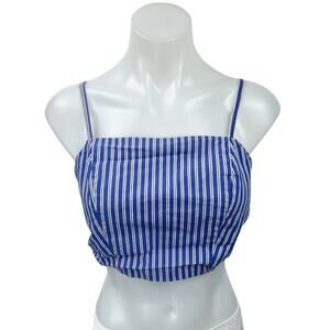 Farrow Women's Blue White Striped Sleeveless Cami Camisole Crop Tank Top Size M